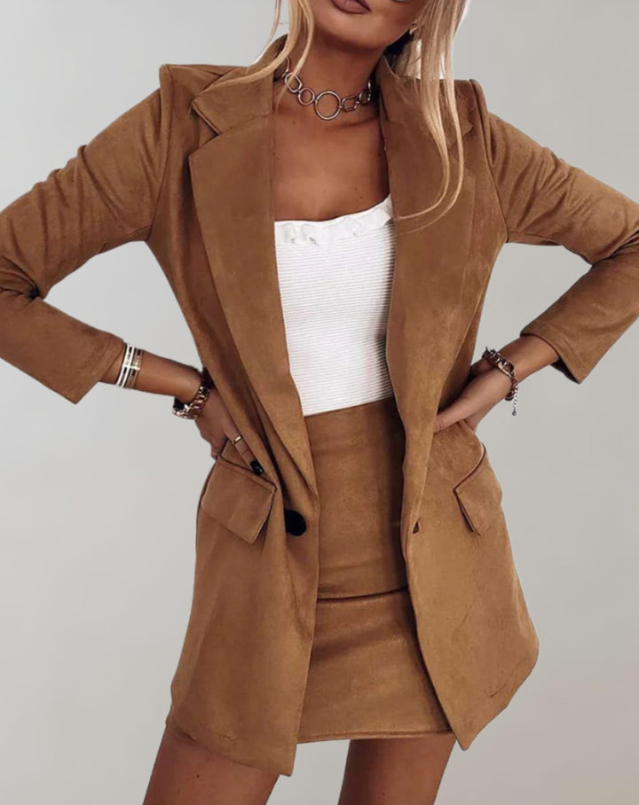 Women's Set: Chic High-Waisted Blazer and Skirt