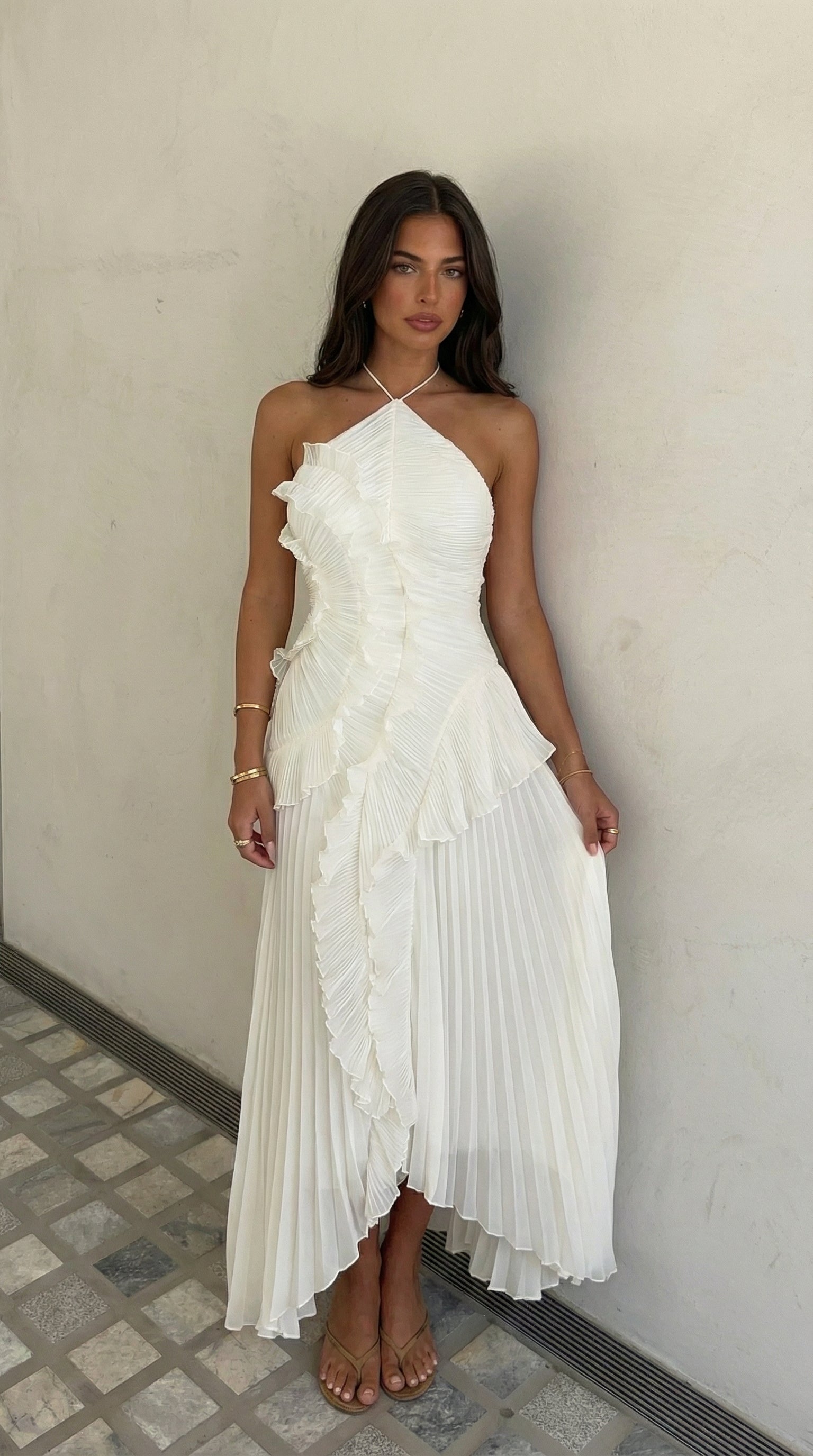 Robe Longue Asymétrique Pour Femme Avec Détails Froncés et Volants