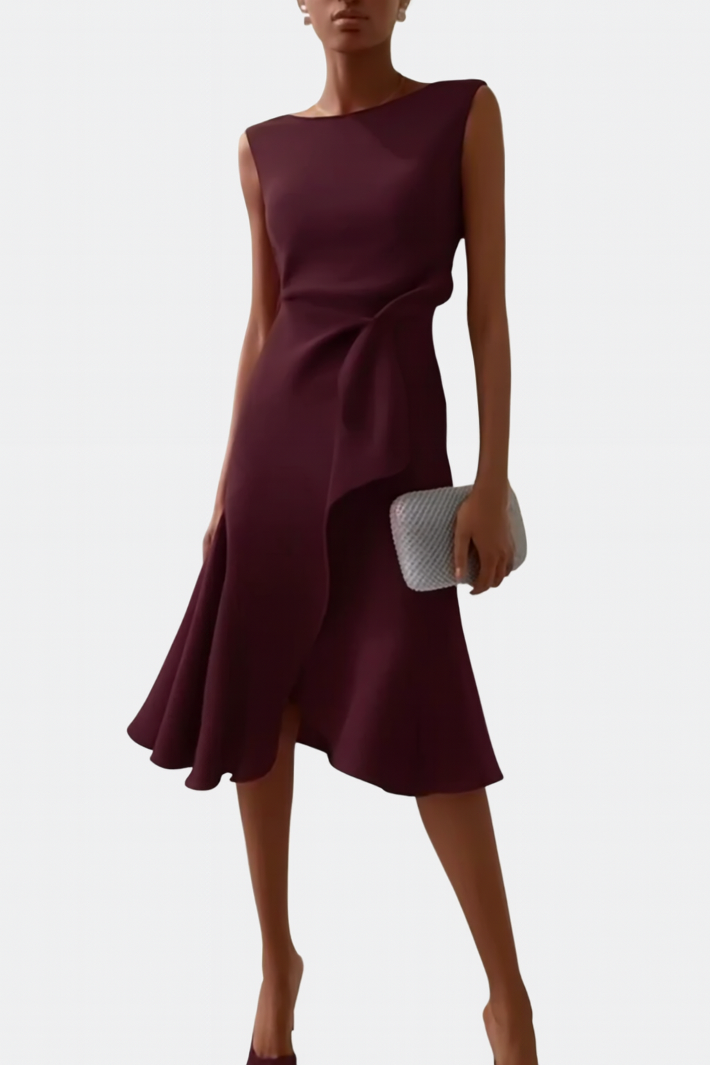 Robe Midi Portefeuille Sans Manches Asymétrique