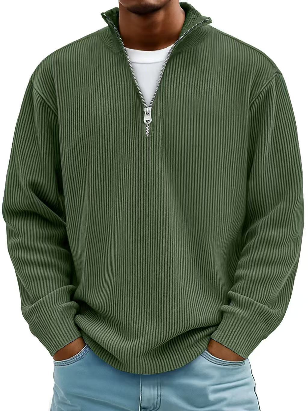 Ribbed Men's Pullover with Zippered Collar