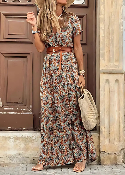 Robe Longue Imprimée Femme Style Bohème Décontracté