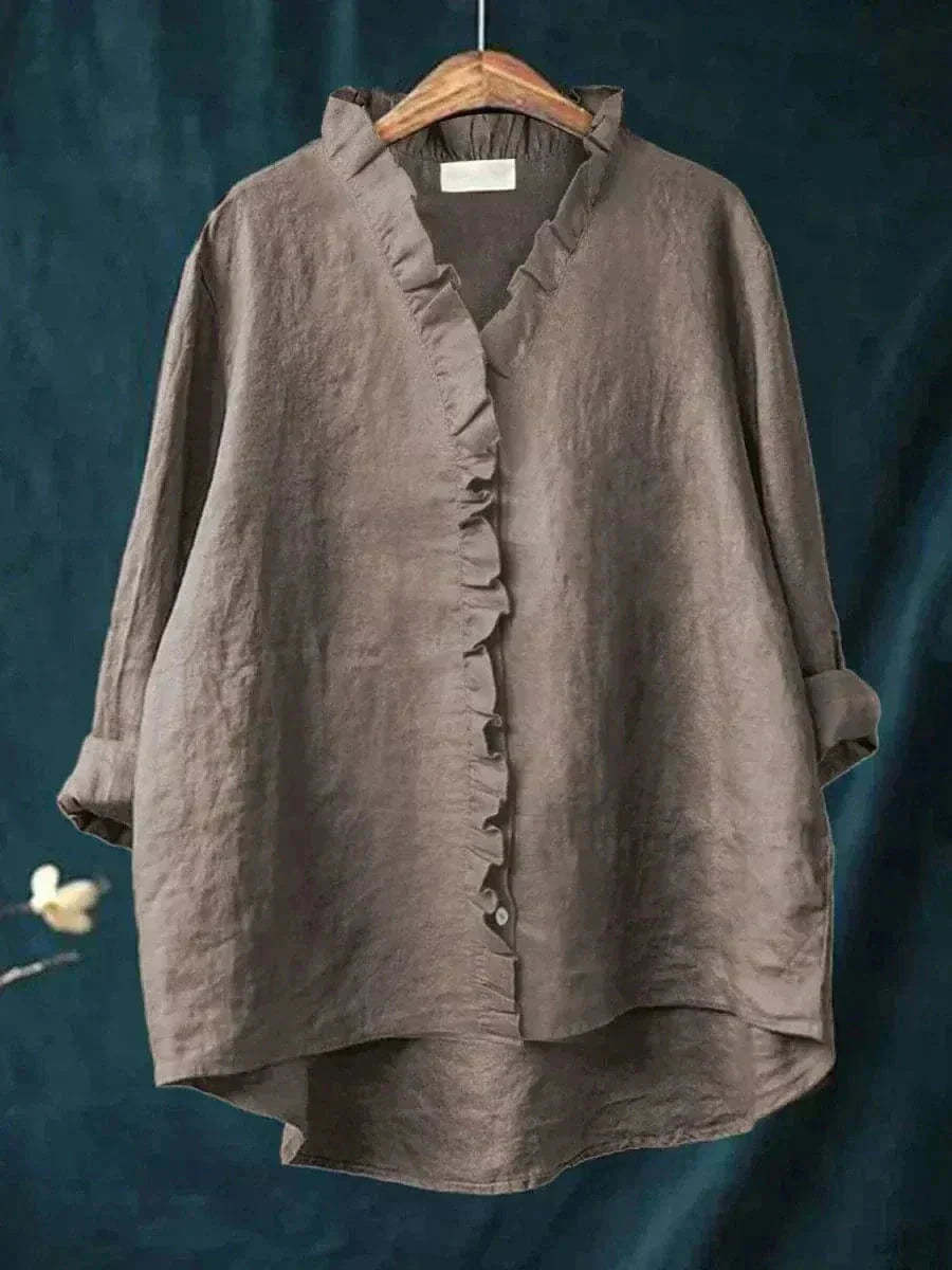 Women's summer linen blouse with ruffles