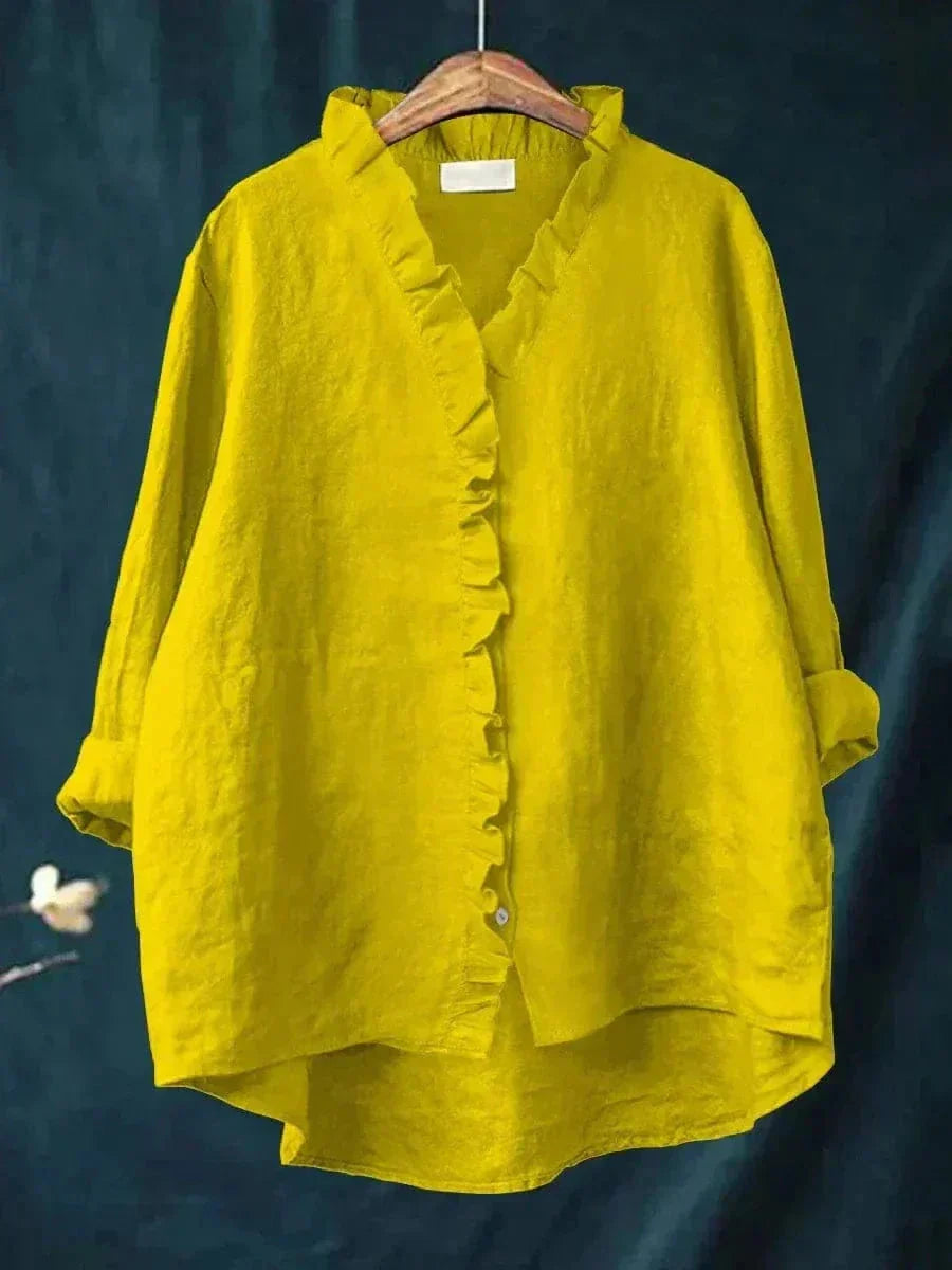 Women's summer linen blouse with ruffles