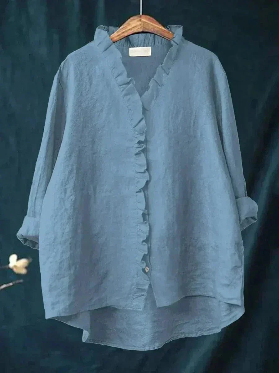 Women's summer linen blouse with ruffles