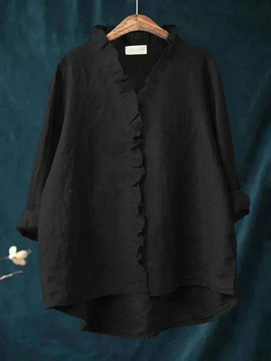 Women's summer linen blouse with ruffles