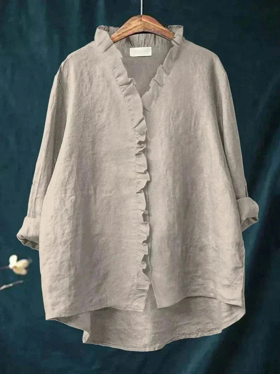 Women's summer linen blouse with ruffles