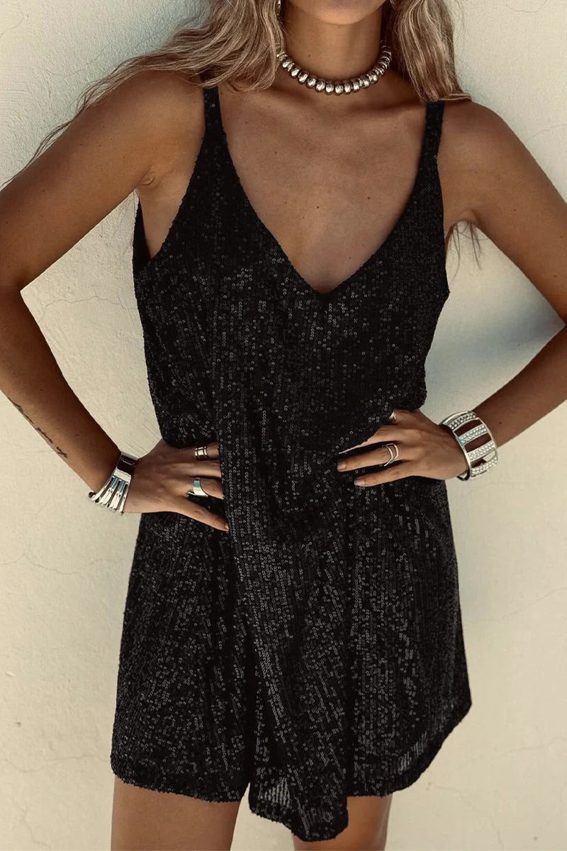 Robe mini à sequins dos en V scintillante