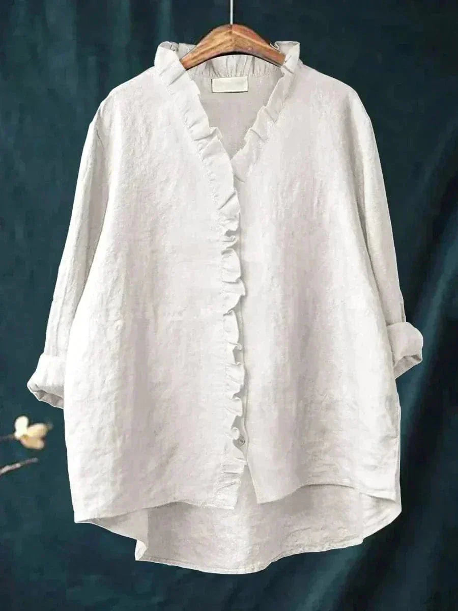 Women's summer linen blouse with ruffles