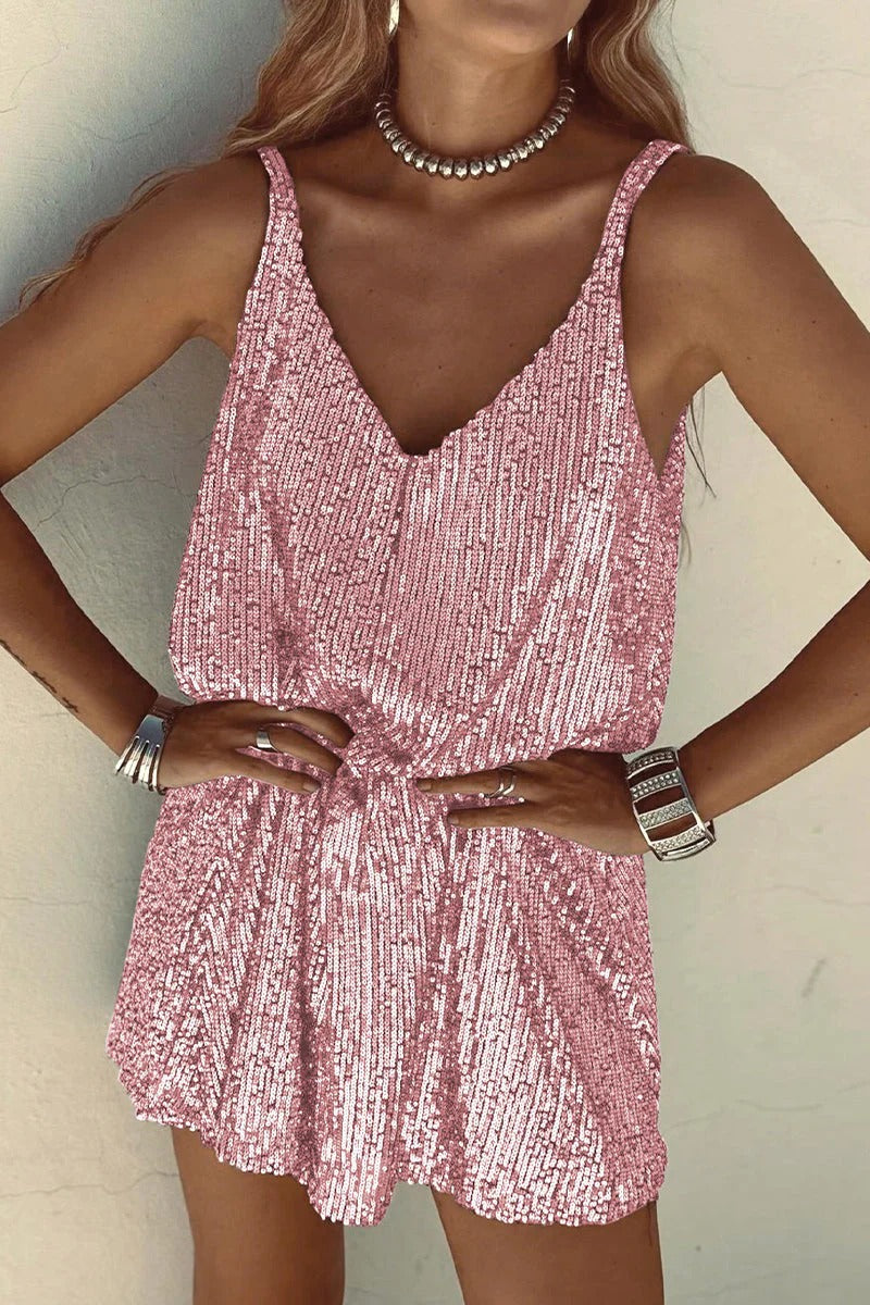 Robe mini à sequins dos en V scintillante