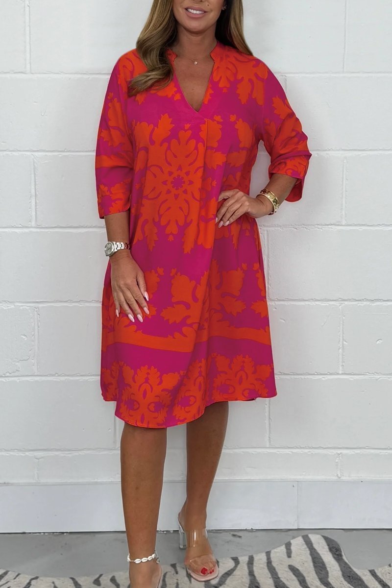 Vestido midi para mujer con estampado floral y cuello en V