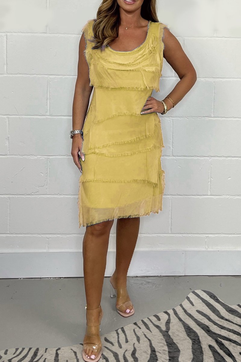 Sleeveless Midi Dress with Layered Ruffles for Women