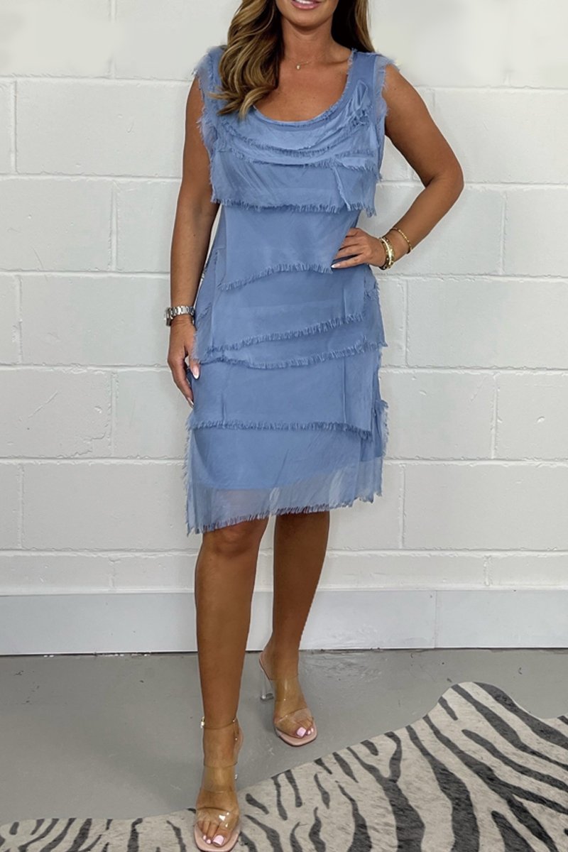Sleeveless Midi Dress with Layered Ruffles for Women