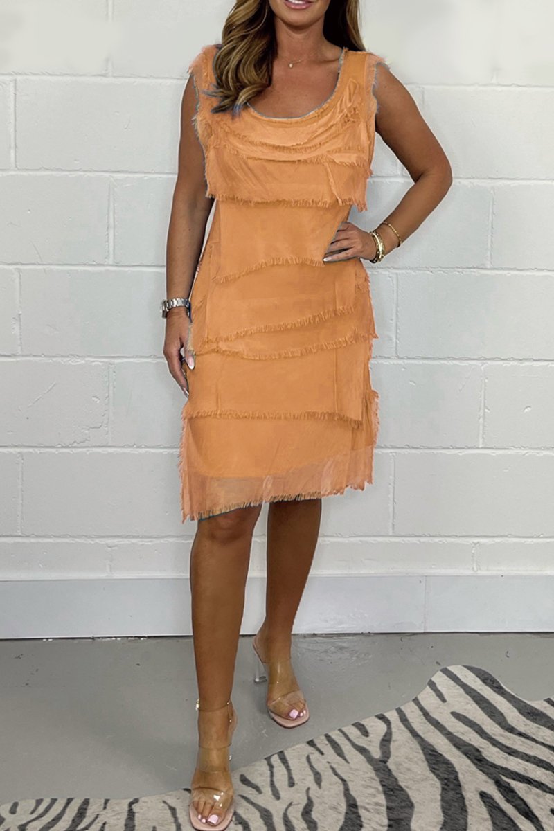 Sleeveless Midi Dress with Layered Ruffles for Women