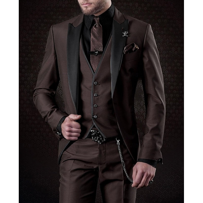 Costume Trois Pièces Ajusté avec Revers Contrastés pour Homme