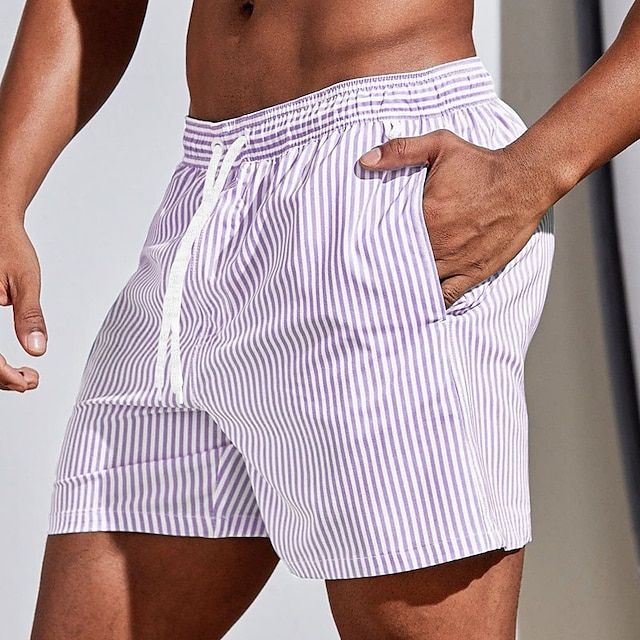 Men's Striped Casual Shorts with Elastic Waist Summer Style