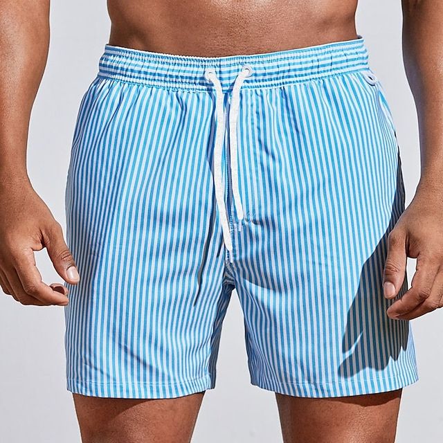 Men's Striped Casual Shorts with Elastic Waist Summer Style