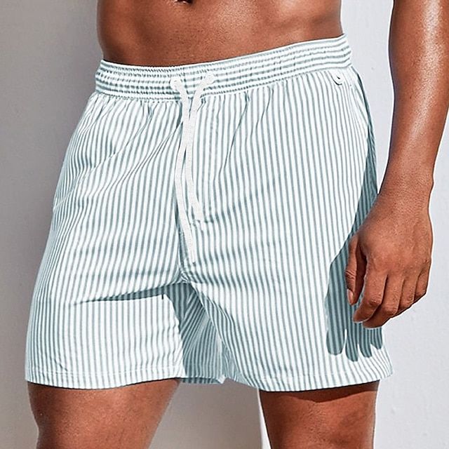 Men's Striped Casual Shorts with Elastic Waist Summer Style
