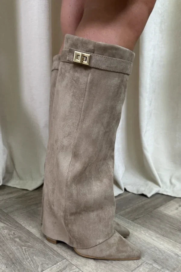 Botas altas de mujer con tacón bloque y punta puntiaguda
