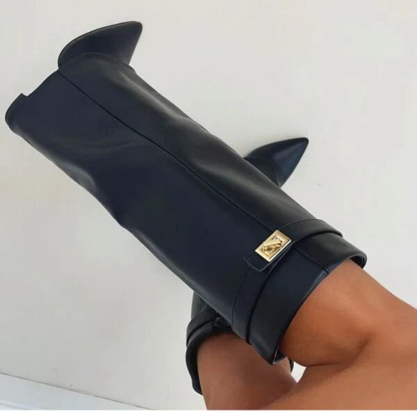 Botas altas de mujer con tacón bloque y punta puntiaguda