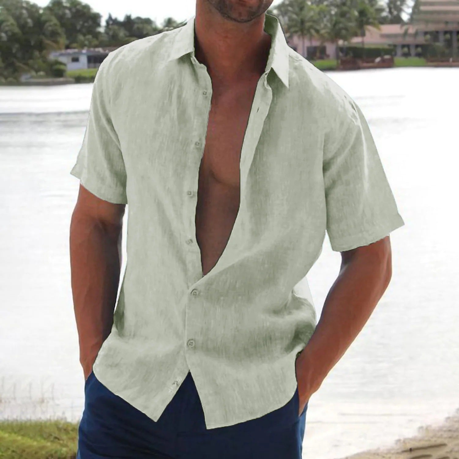 Chemise Homme Décontractée à Manches Courtes