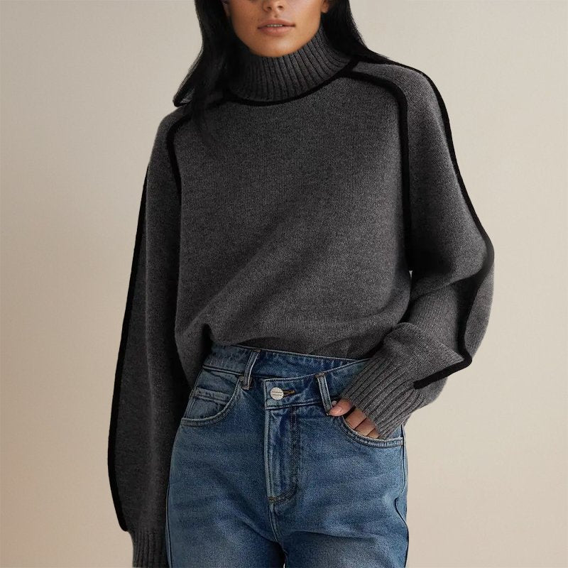 Women's Turtleneck Sweater with Contrasting Details