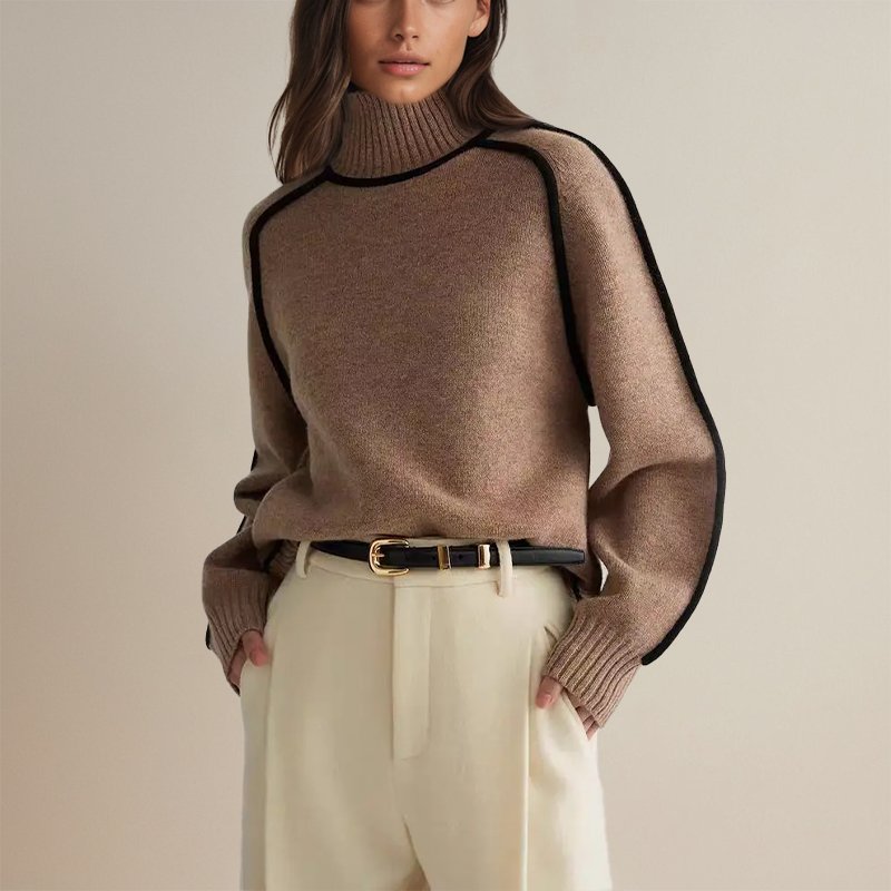 Women's Turtleneck Sweater with Contrasting Details