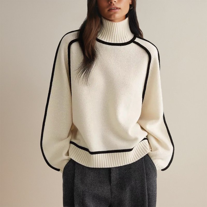 Women's Turtleneck Sweater with Contrasting Details