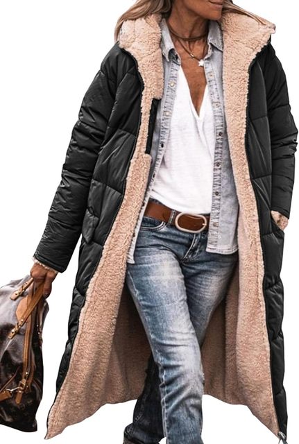 Women's Long Quilted Coat with Sherpa Lining