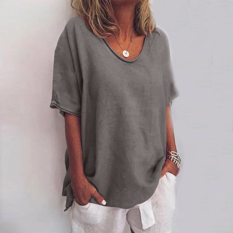 T-shirt ample col V à coupe décontractée
