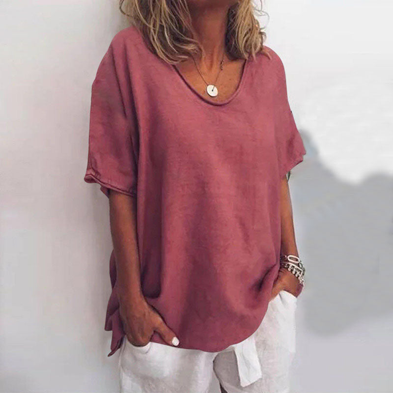 T-shirt ample col V à coupe décontractée