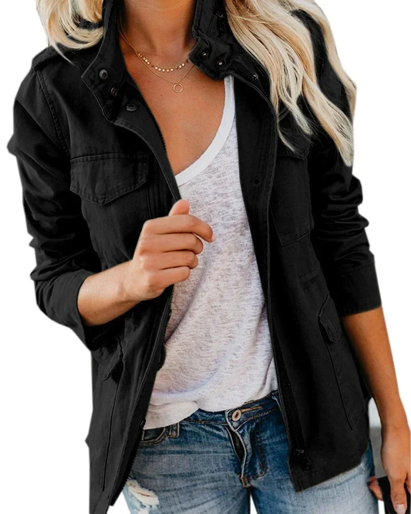 Women’s utility vest with stand-up collar and pockets