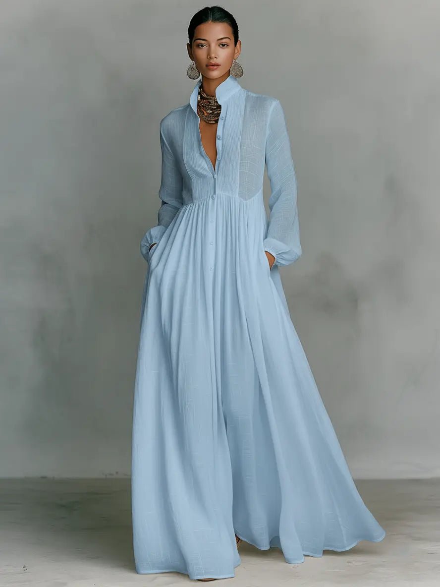 Robe Longue Chemise Fluide à Manches Longues pour Femme