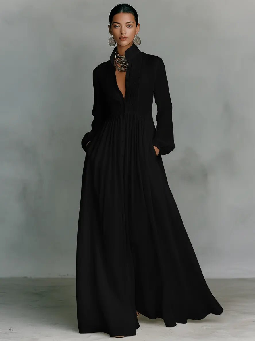 Robe Longue Chemise Fluide à Manches Longues pour Femme