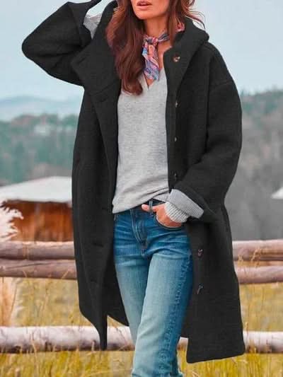 Manteau D'hiver Long Pour Femme Boutonné Sur Le Devant