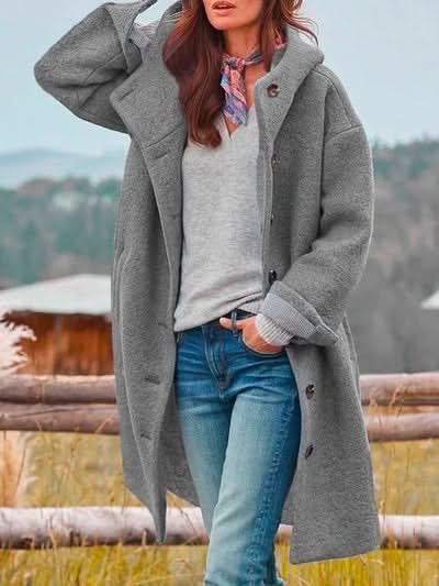 Manteau D'hiver Long Pour Femme Boutonné Sur Le Devant