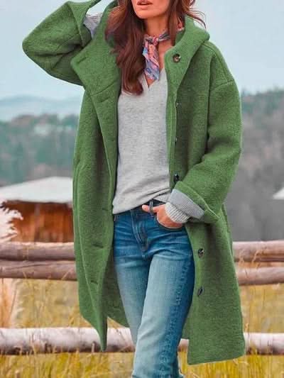 Manteau D'hiver Long Pour Femme Boutonné Sur Le Devant