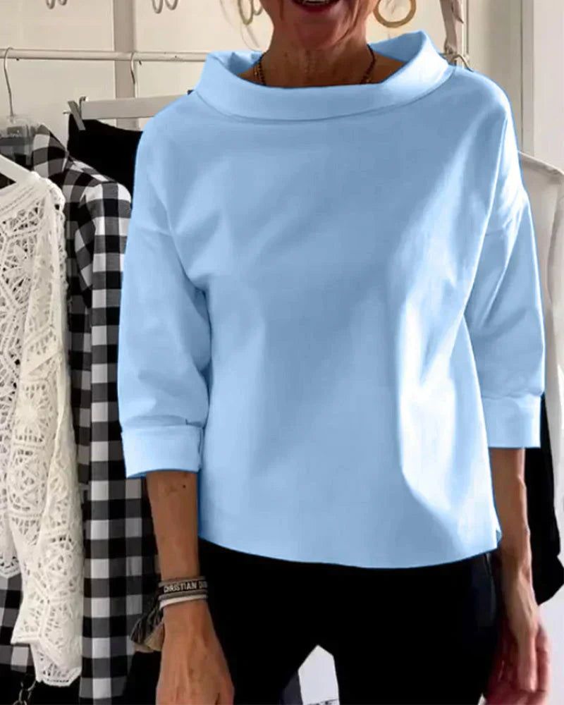 Women's Blouse with Boat Neck, 3/4 Sleeves, Loose and Casual Fit