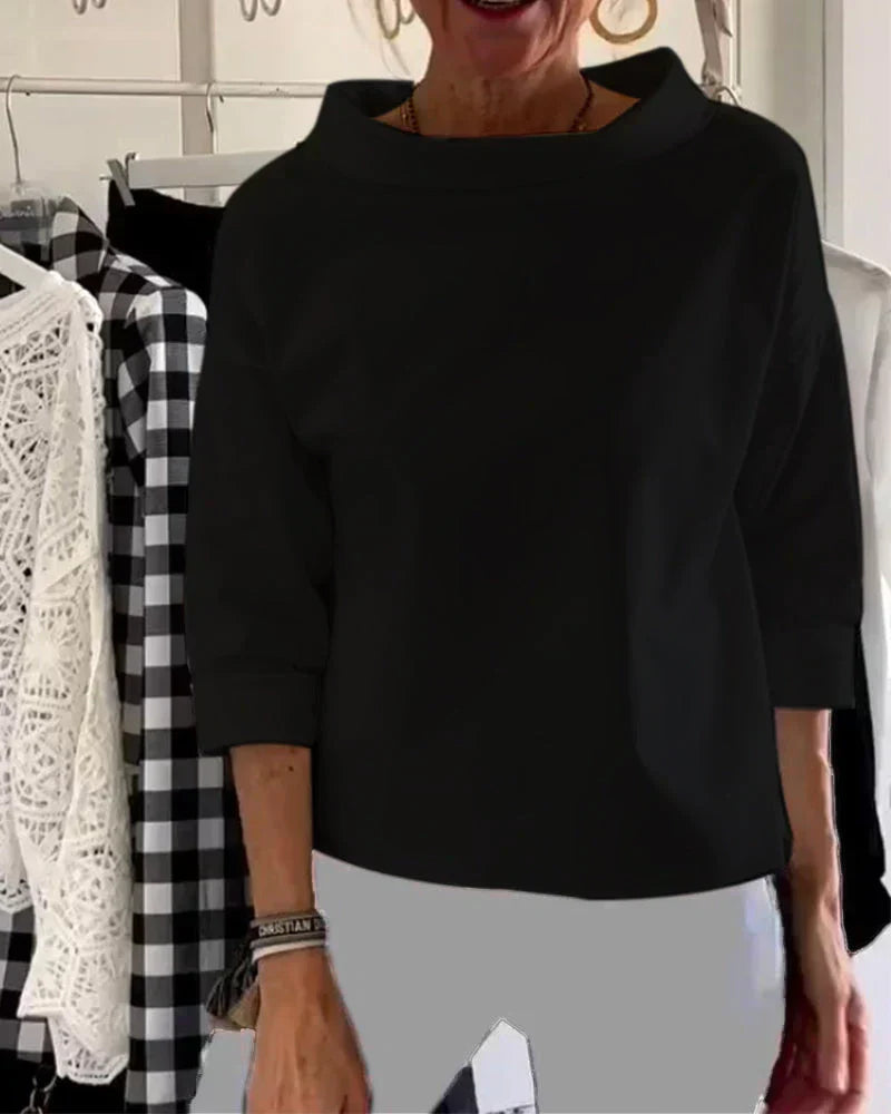 Women's Blouse with Boat Neck, 3/4 Sleeves, Loose and Casual Fit