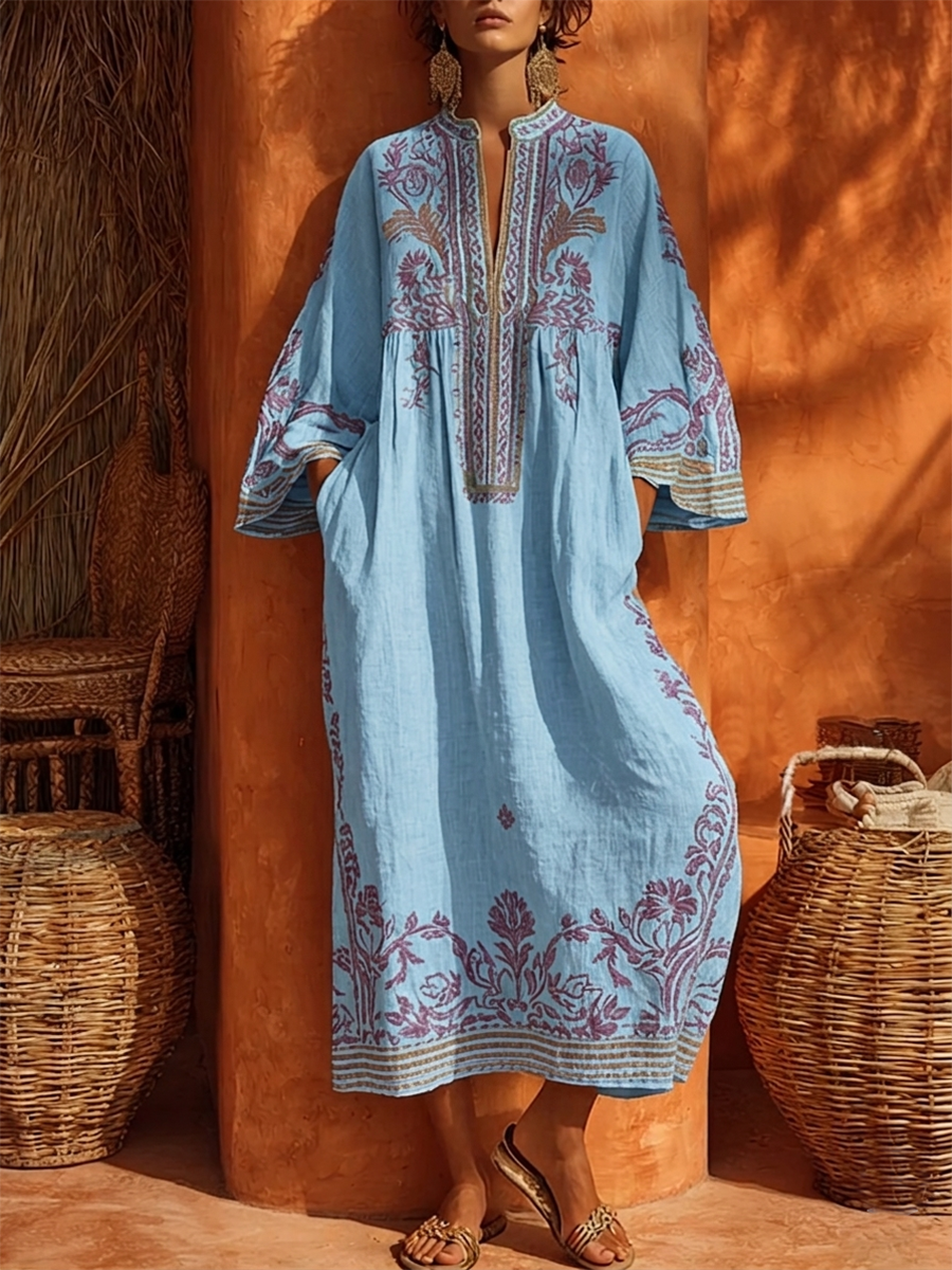 Robe Maxi Brodée Méditerranée pour femme