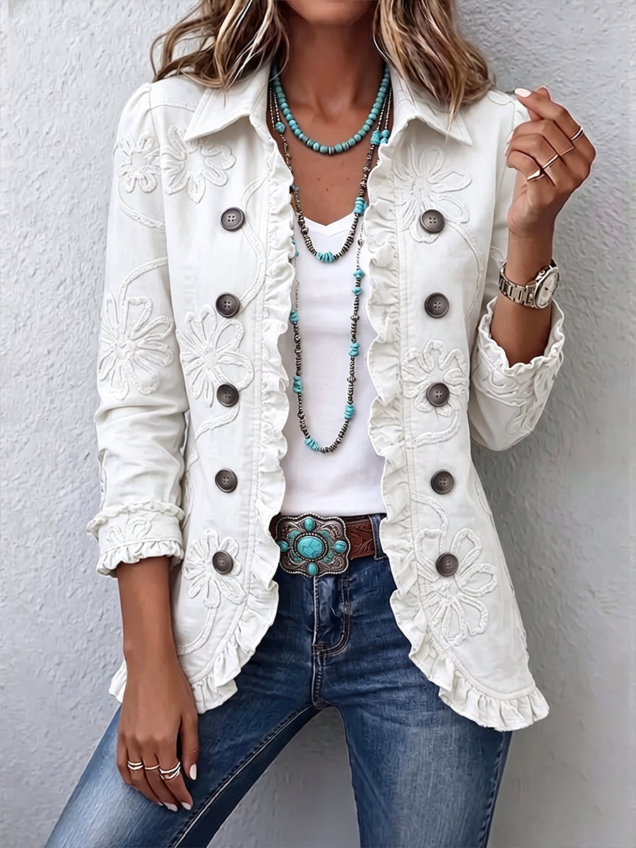 Women's Floral Buttoned and Embroidered Blazer