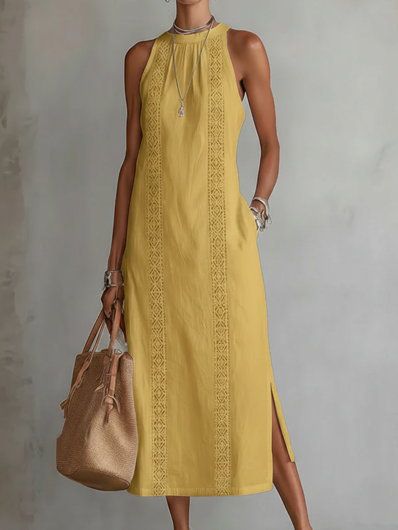 Vestido midi para mujer sin mangas con detalles bordados