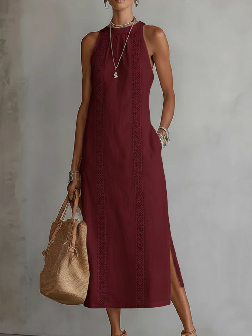Vestido largo de mujer sin mangas bordado