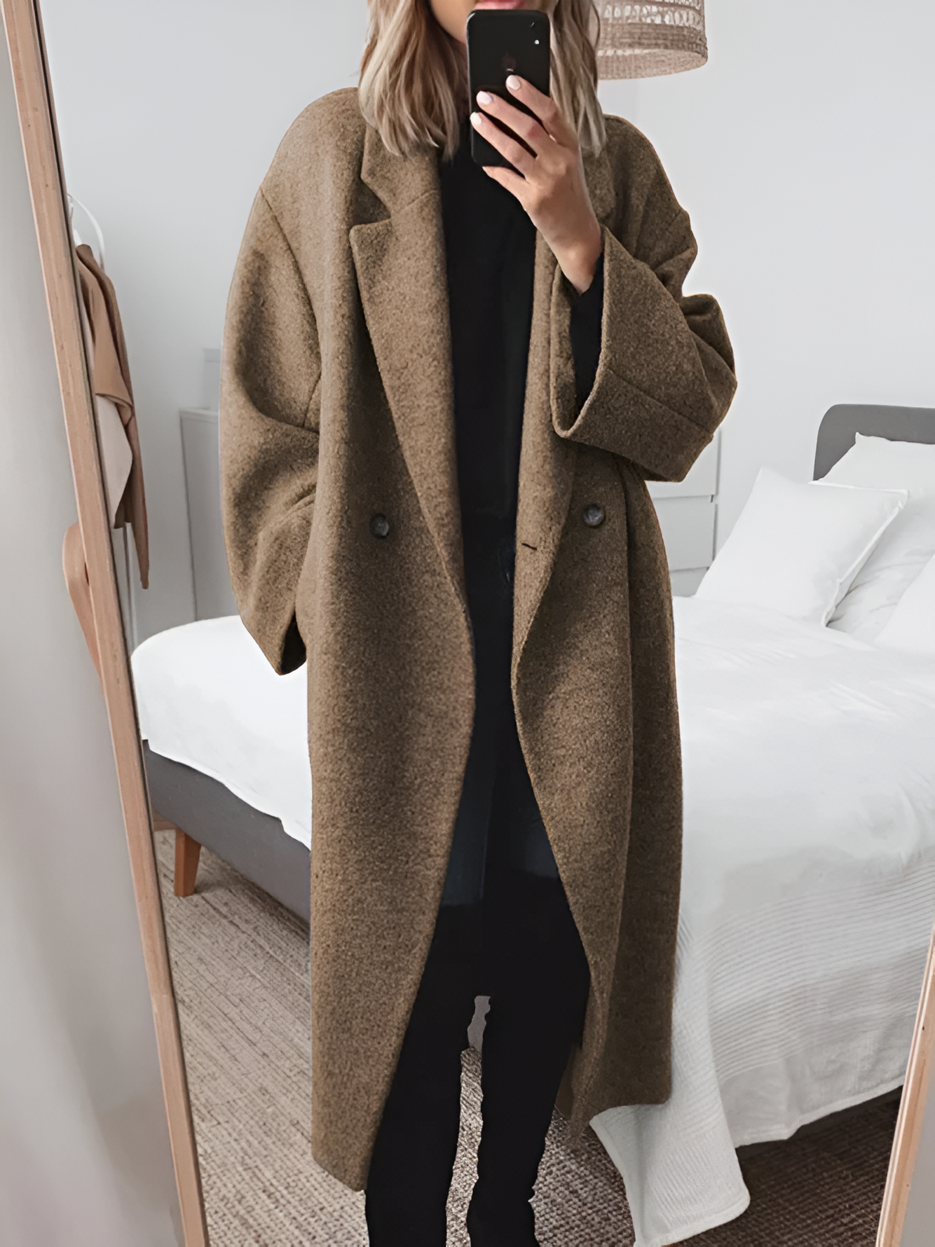 Women's Long Coat with Double Breasted and Loose Fit