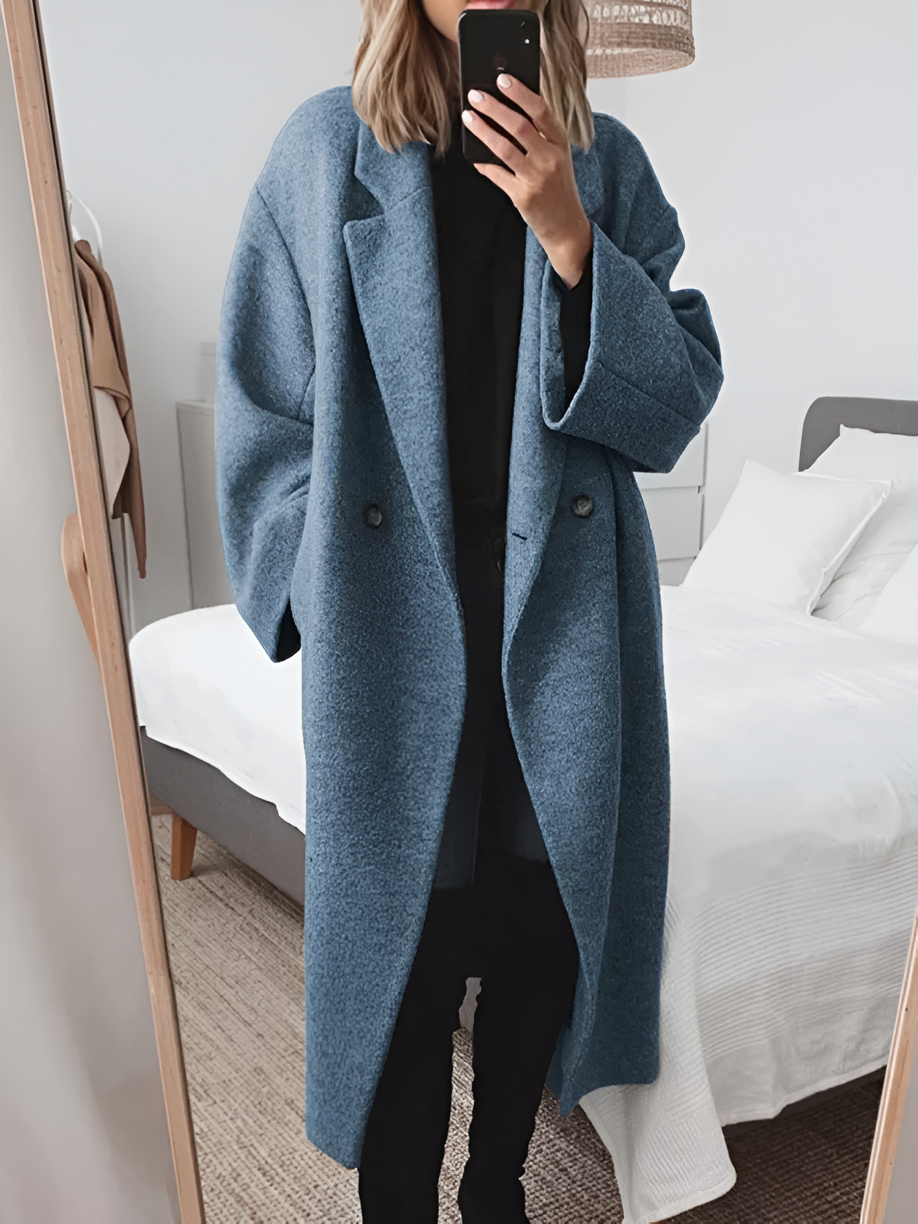 Women's Long Coat with Double Breasted and Loose Fit