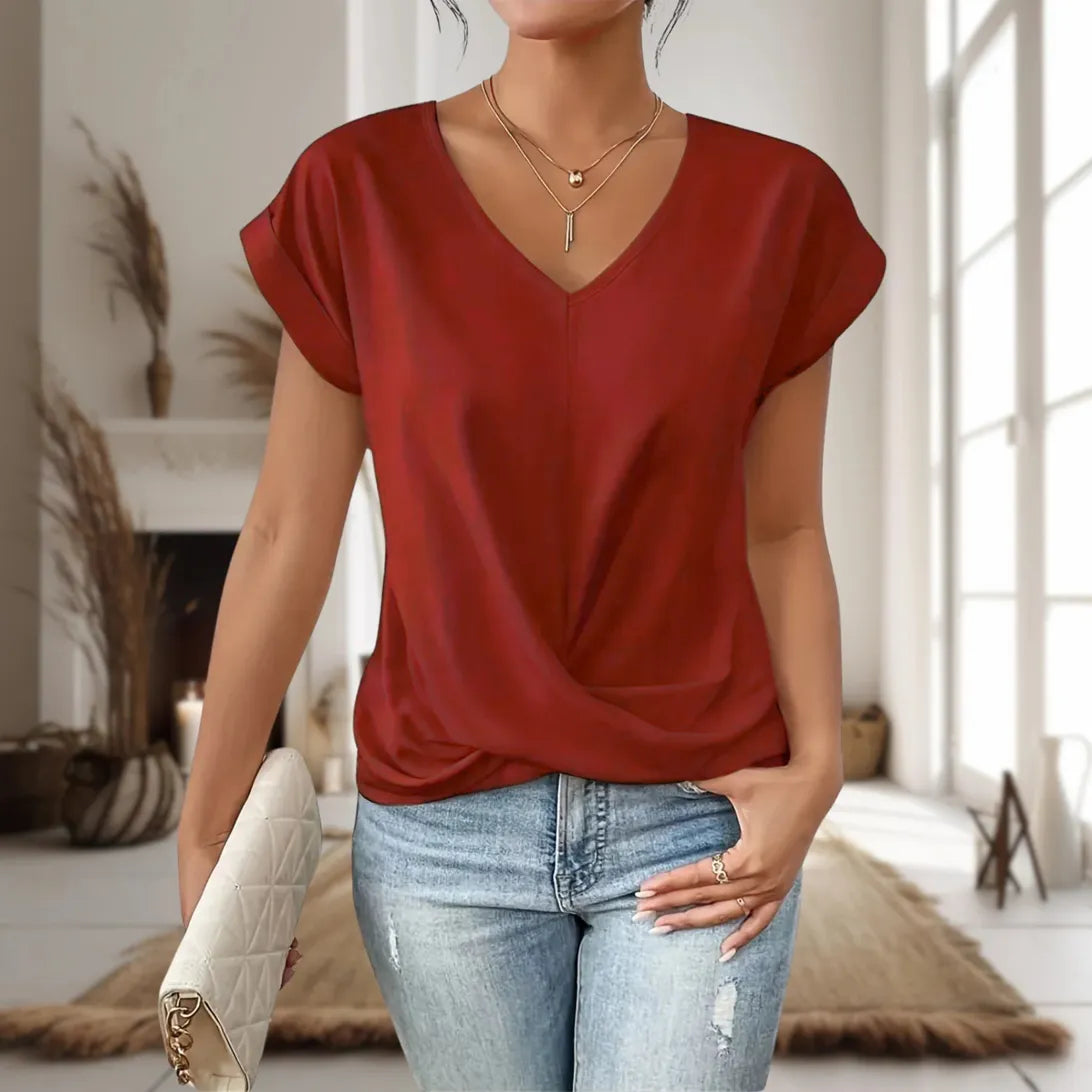 T-Shirt Femme Col V Décontracté – Style Simple et Élégant