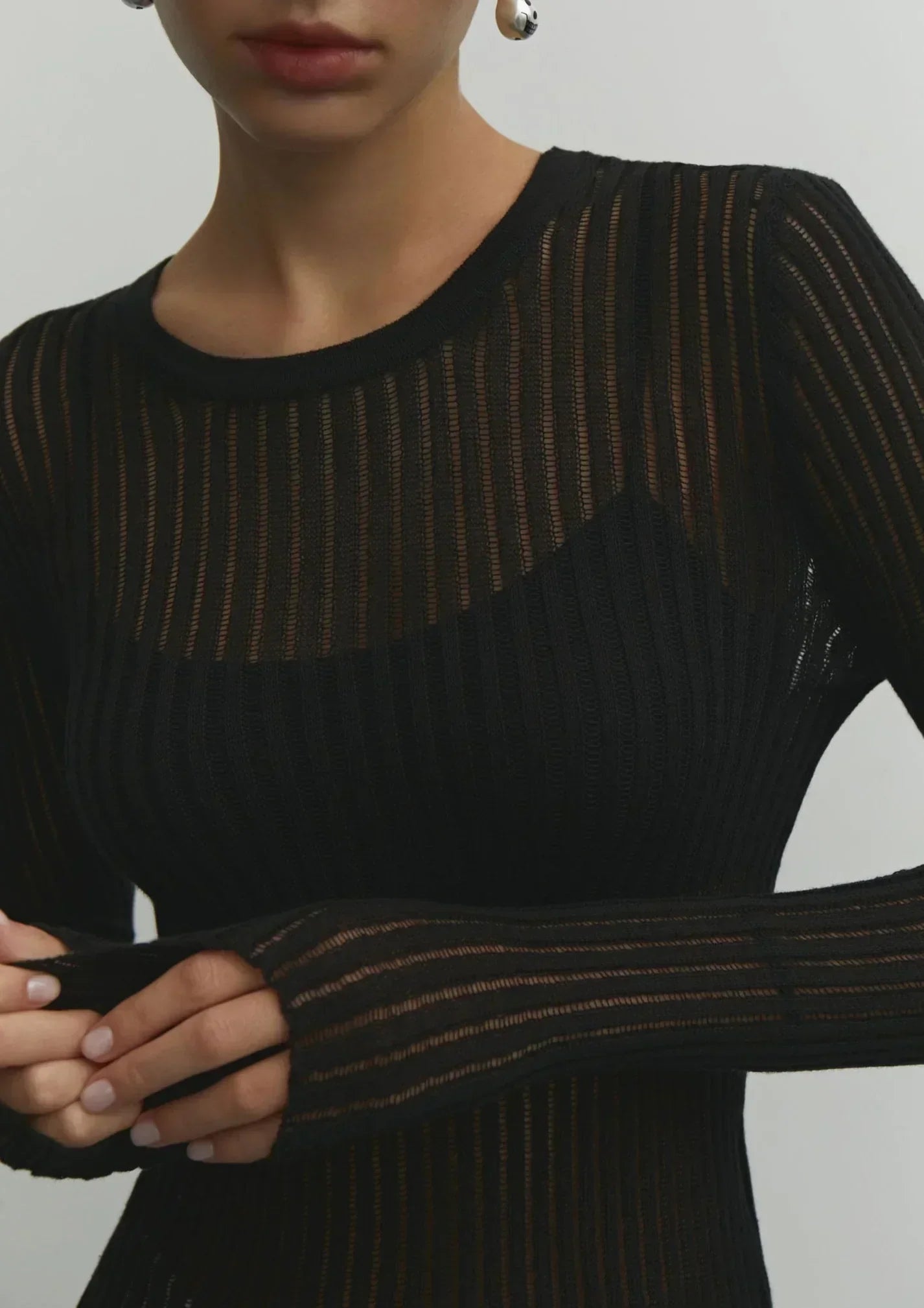 Top Transparent Rayé Élégant à Manches Longues pour Femme