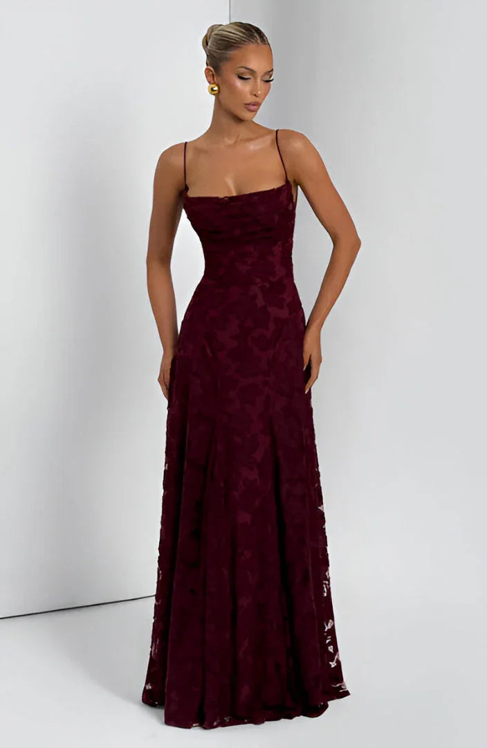 Robe Longue de Soirée Femme à Dentelle Florale