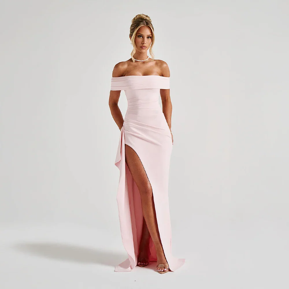 Robe Longue Femme Épaules Dénudées Soirée à Fente Haute