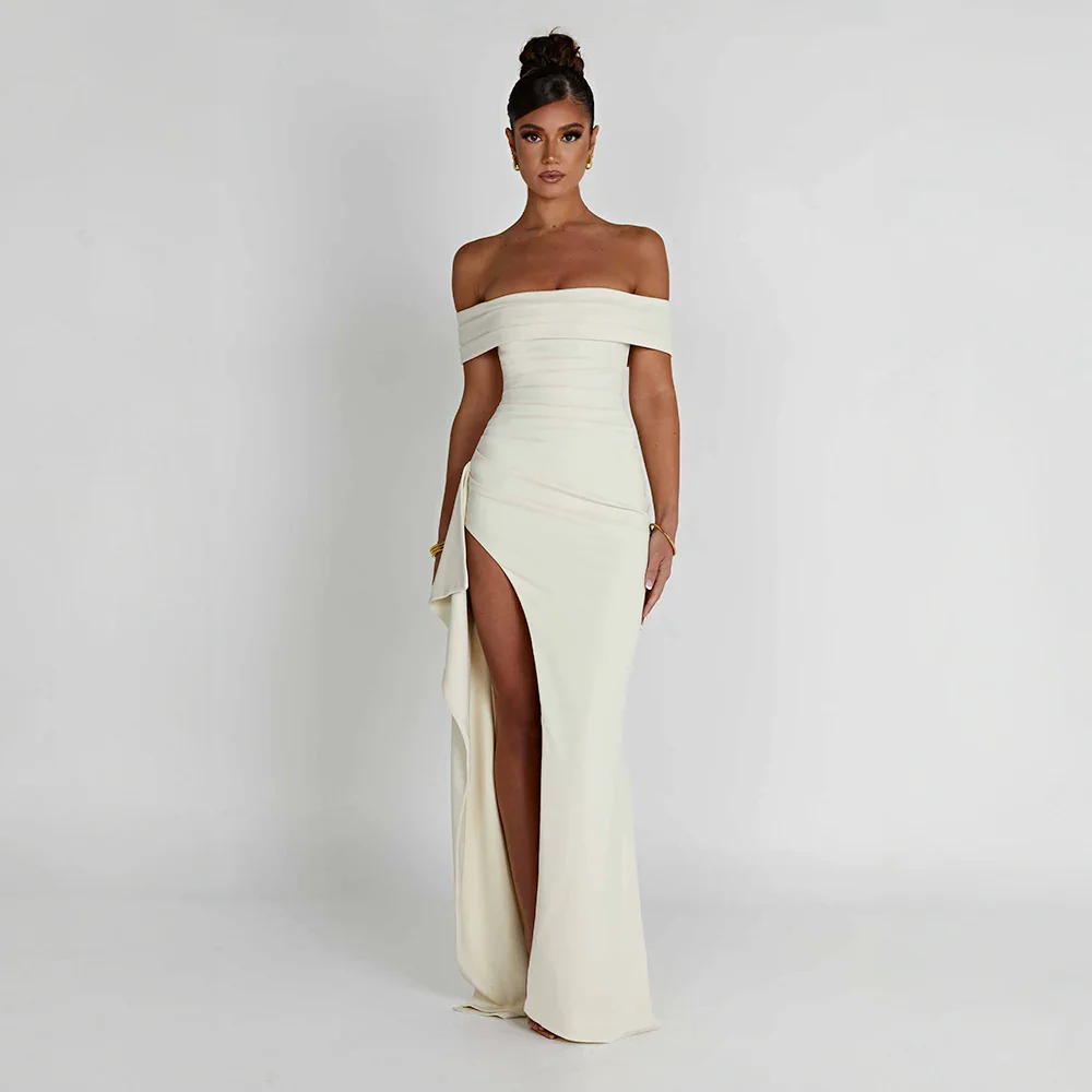 Robe Longue Femme Épaules Dénudées Soirée à Fente Haute