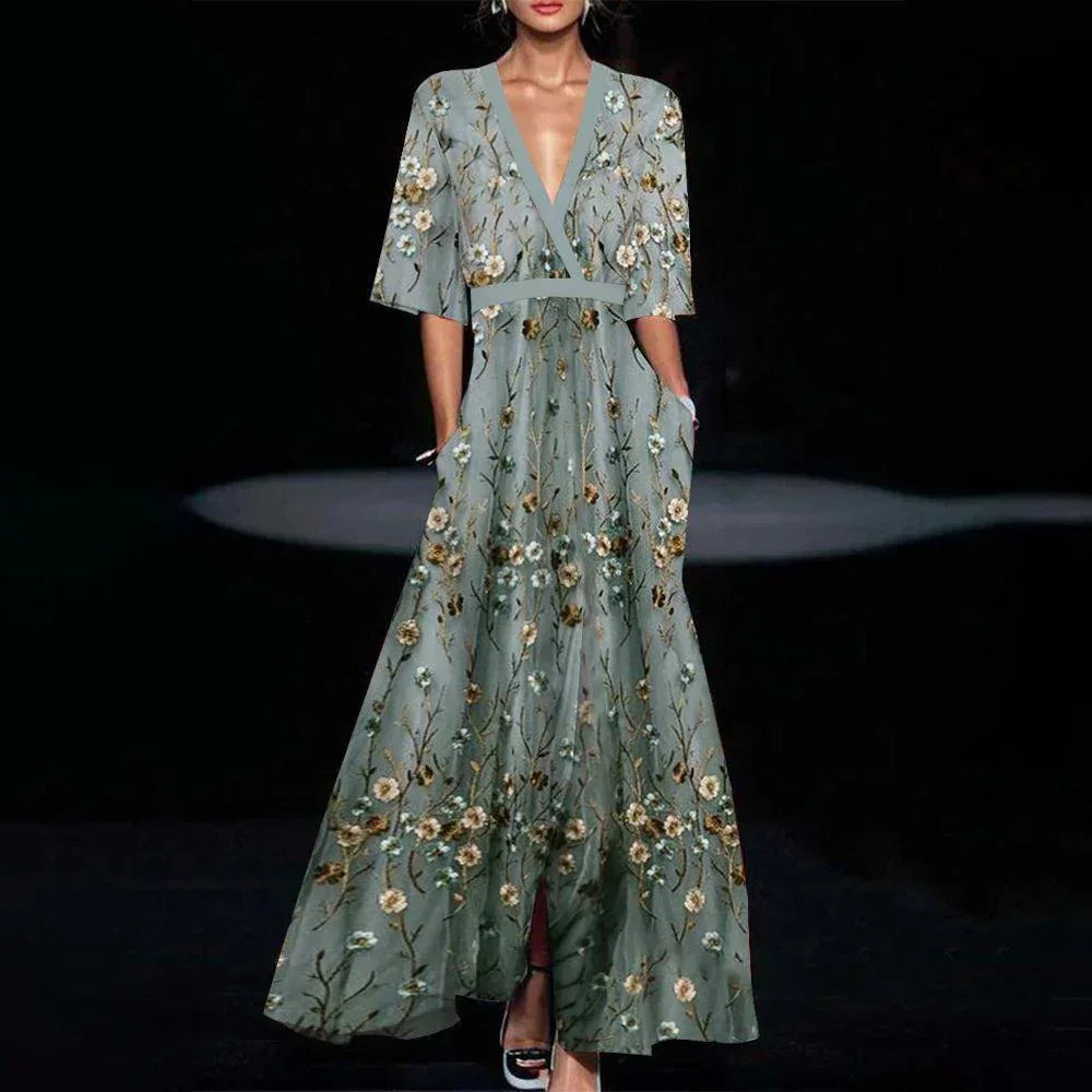 Robe Longue Fleurie Femme Maxi Bohème Élégante à Col V